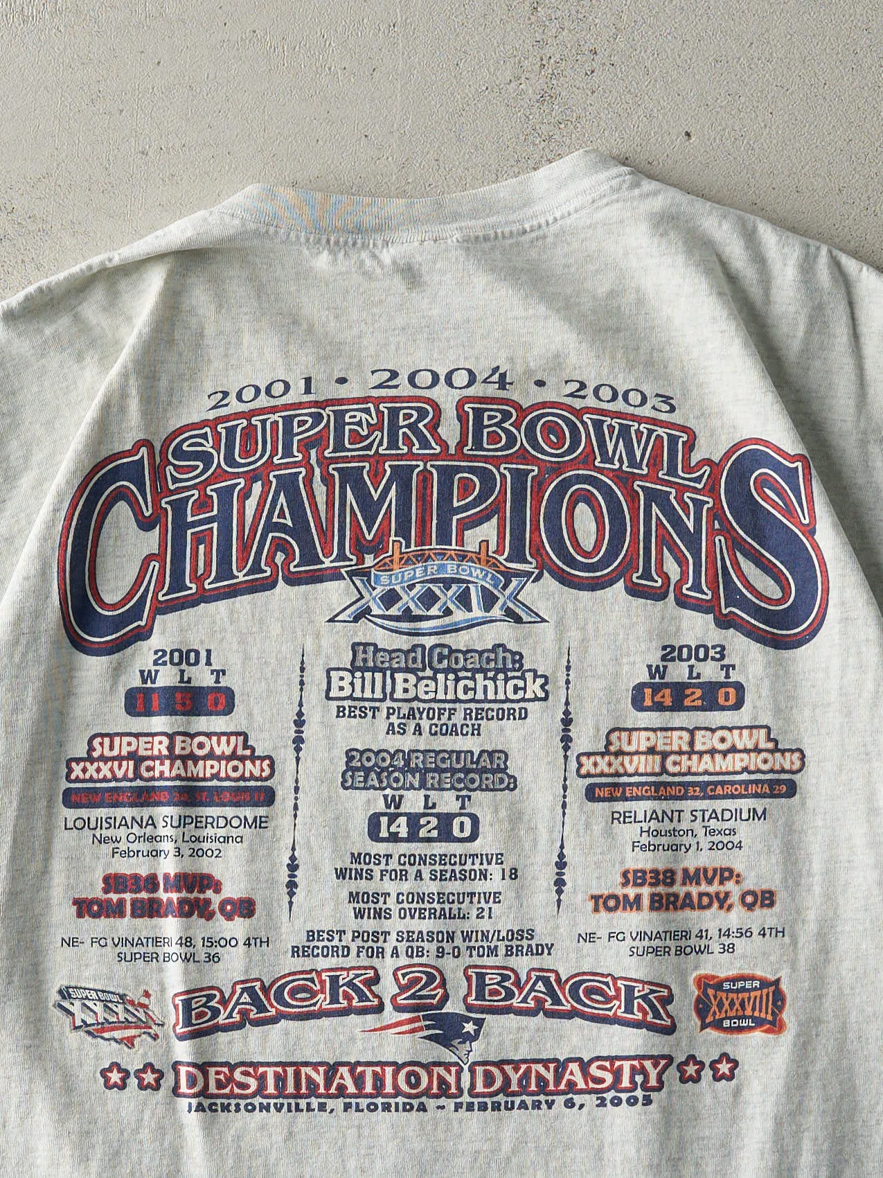 Vintage 05' Heather Grey New England Patriots Champions Tee (L) sold by Rebalance Vintage product image thumbnail 4