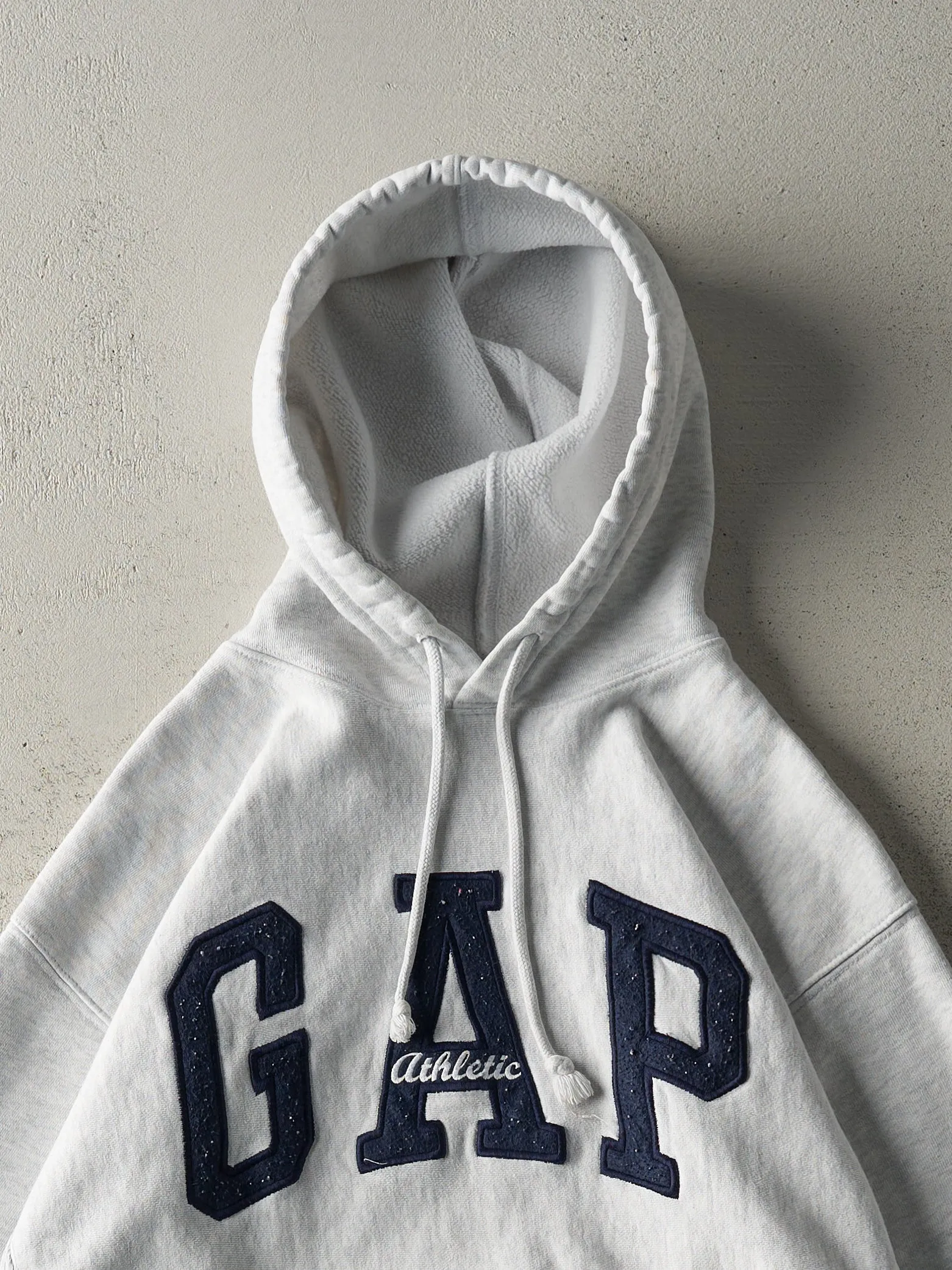 Vintage Y2K Heather Grey & Navy Oversized Gap Hoodie (M) sold by Rebalance Vintage product image thumbnail 2