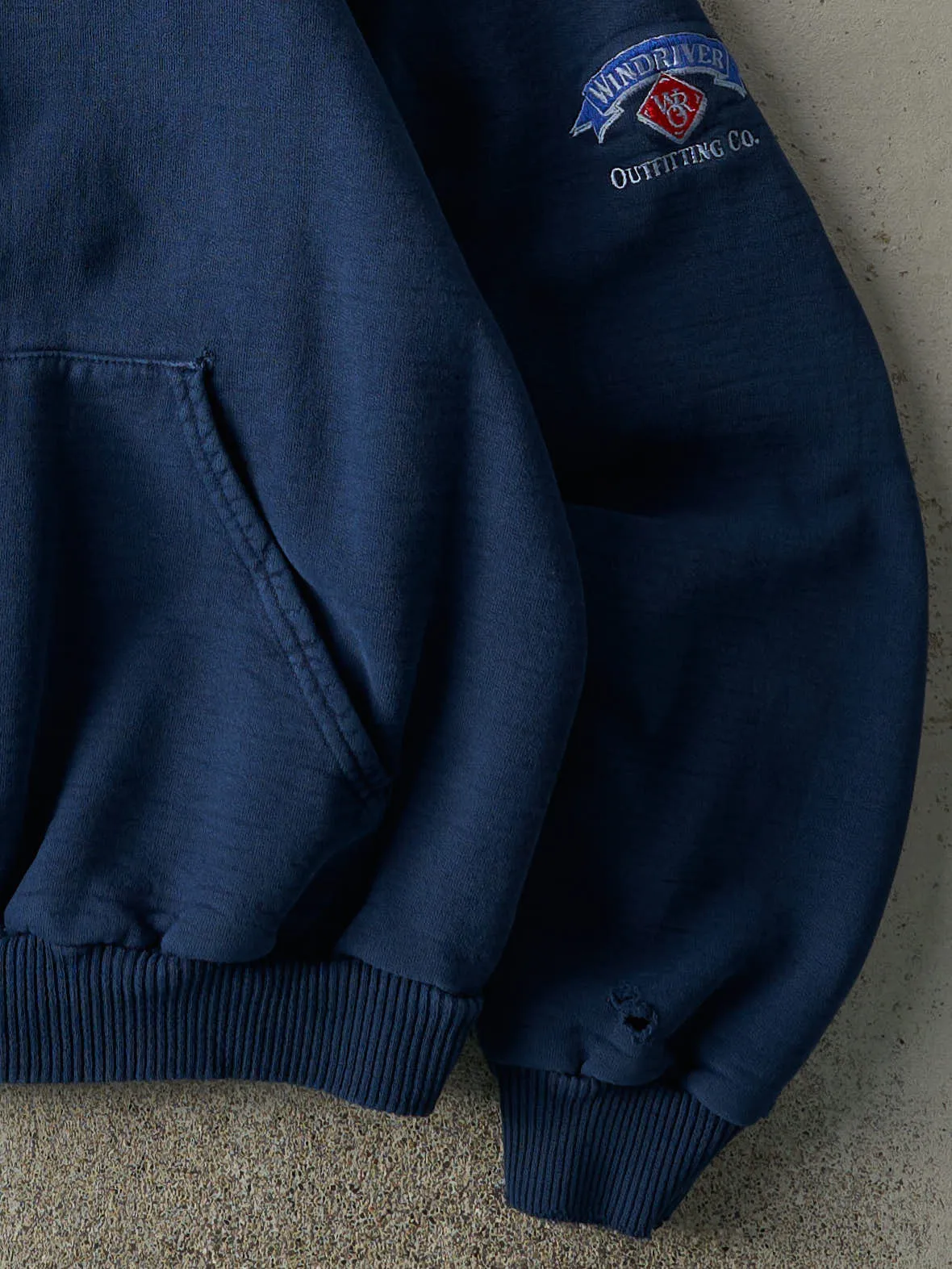 Vintage 90s Navy Blue Embroidered Wind River Hoodie (S/M) sold by Rebalance Vintage product image thumbnail 3