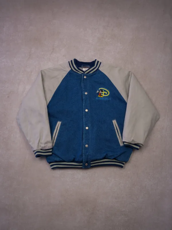 Vintage 90s Blue Denim + Grey Disney Mickey Mouse Varsity Jacket (S/M) sold by Rebalance Vintage