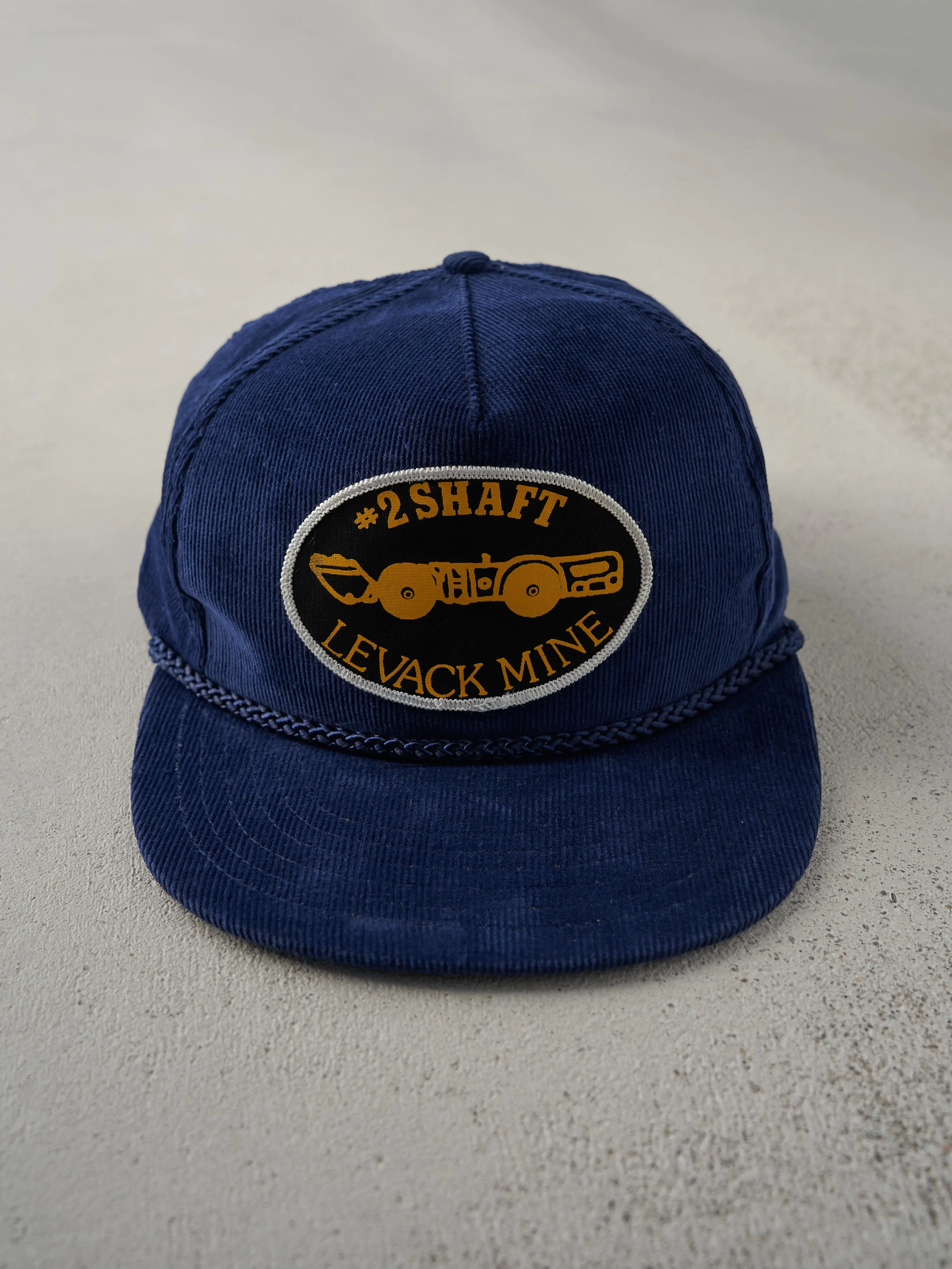 Vintage 80s Navy 2 Shaft Corduroy Snapback Hat sold by Rebalance Vintage