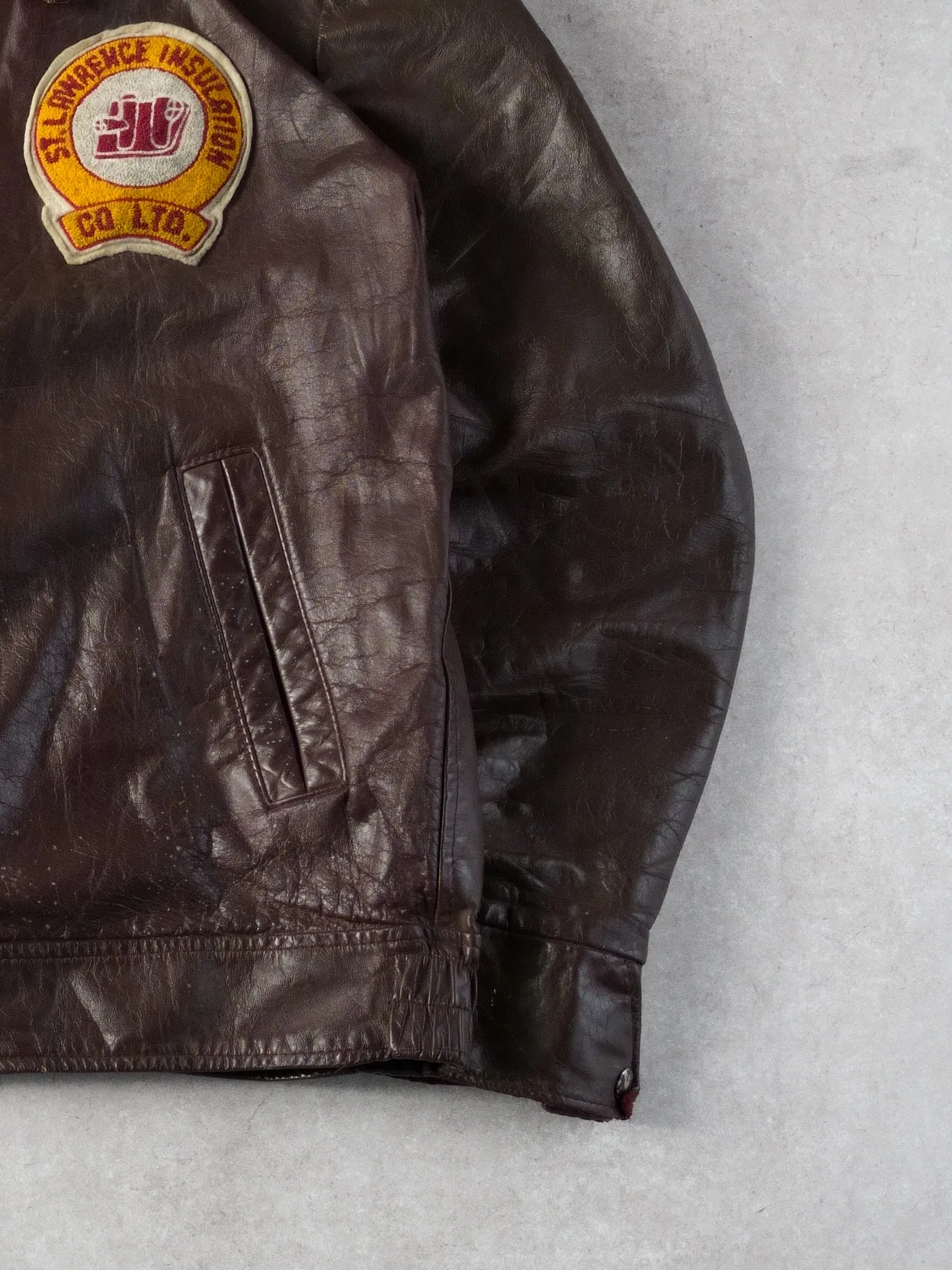 Vintage 70s Maroon St Lawrence Insulation Co Collared Leather Jacket (L) sold by Rebalance Vintage product image thumbnail 3