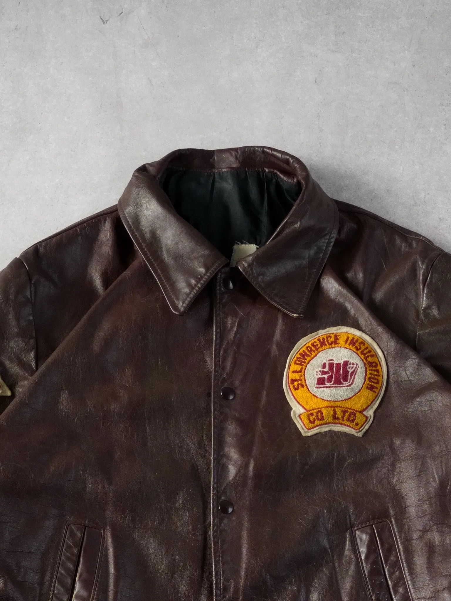 Vintage 70s Maroon St Lawrence Insulation Co Collared Leather Jacket (L) sold by Rebalance Vintage product image thumbnail 2