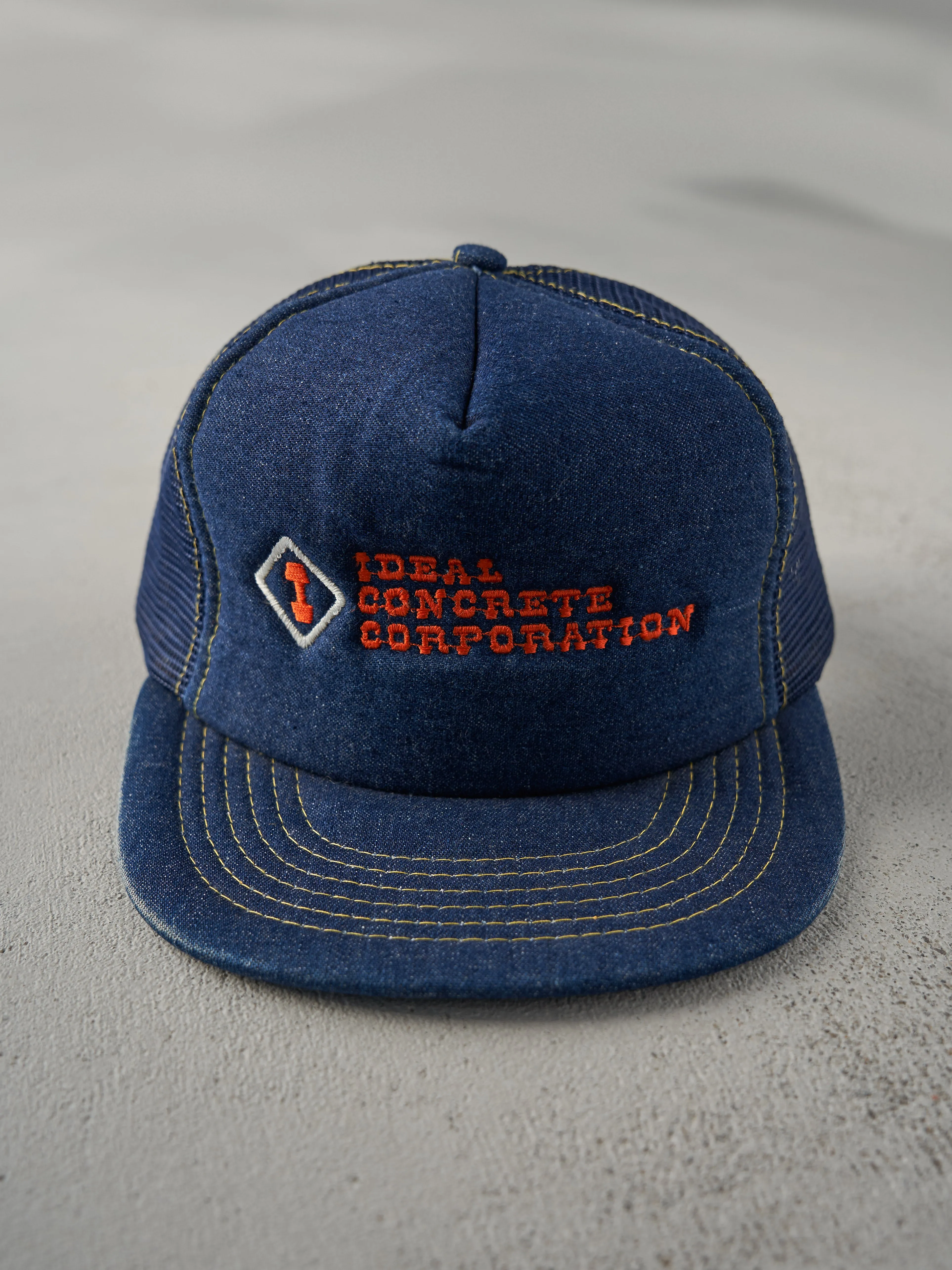 Vintage 80s Denim Ideal Concrete Corporation Foam Trucker Hat sold by Rebalance Vintage