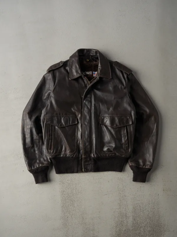 Vintage 90s Dark Brown Schott Leather Flight Jacket (M) sold by Rebalance Vintage