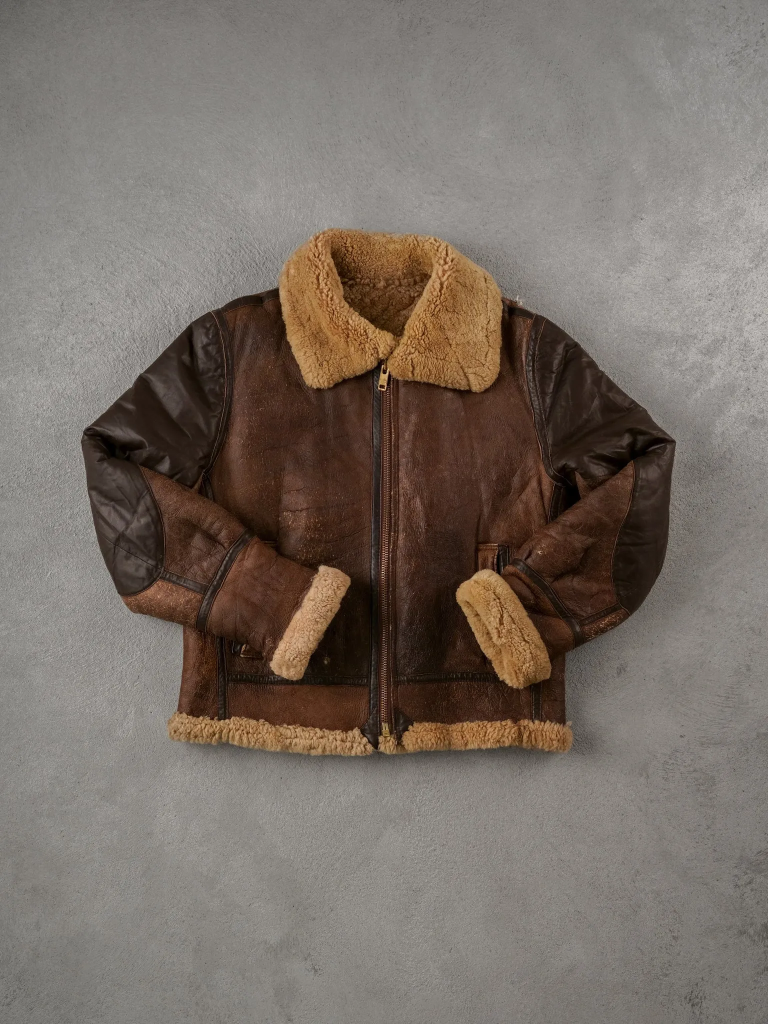 Vintage 80s Brown Sawyer Shearling Collared Jacket (M/L) sold by Rebalance Vintage