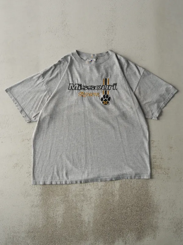 Vintage 90s Grey Embroidered University of Missouri Tigers Tee (XL) sold by Rebalance Vintage