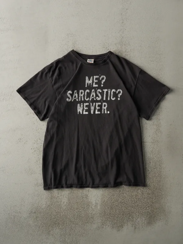 Vintage Y2K Black "Me? Sarcastic? Never." Slogan Tee (M) sold by Rebalance Vintage