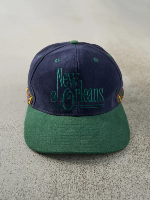 Vintage 90s Navy & Green Embroidered New Orleans Strap Back Hat sold by Rebalance Vintage