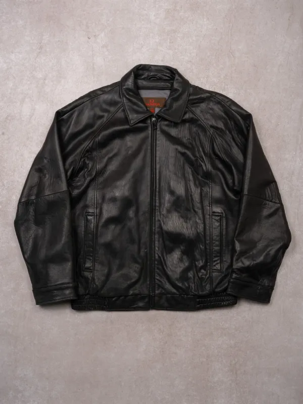 Vintage Black Danier Collared Leather Bomber Jacket (L) sold by Rebalance Vintage