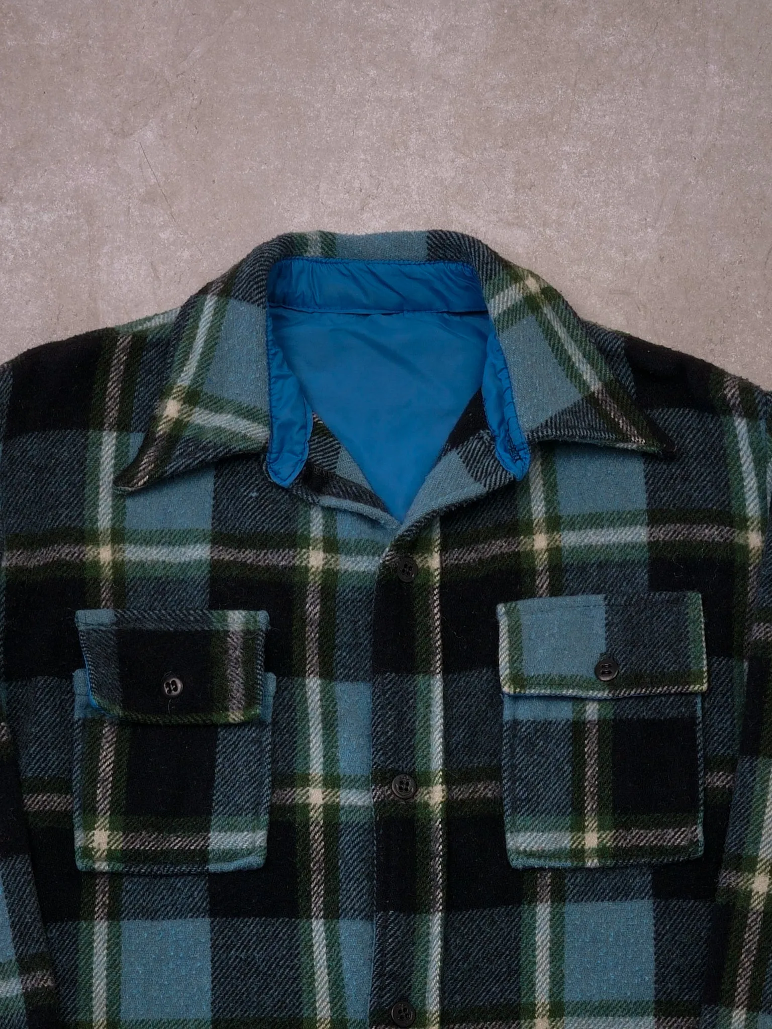 Vintage 90s Coral Blue Plaid Wool Flannel (M/L) sold by Rebalance Vintage product image thumbnail 2