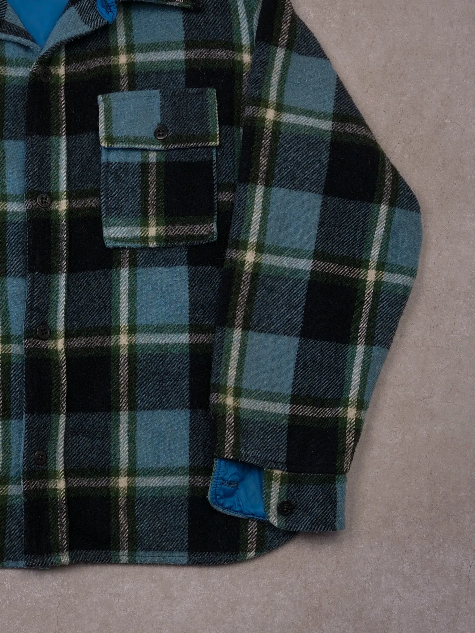 Vintage 90s Coral Blue Plaid Wool Flannel (M/L) sold by Rebalance Vintage product image thumbnail 3