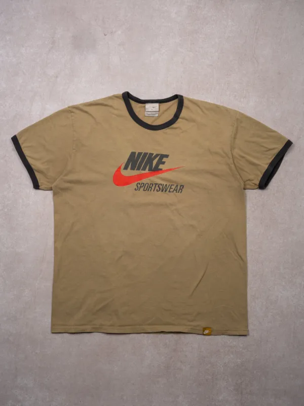 Vintage Y2K Nike Olive + Black Nike Sports Ringer Tee (L) sold by Rebalance Vintage
