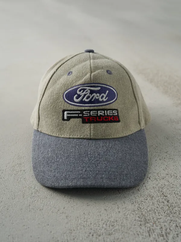 Vintage Y2K Beige & Blue Embroidered Ford F-Series Trucks Velcro Back Hat sold by Rebalance Vintage
