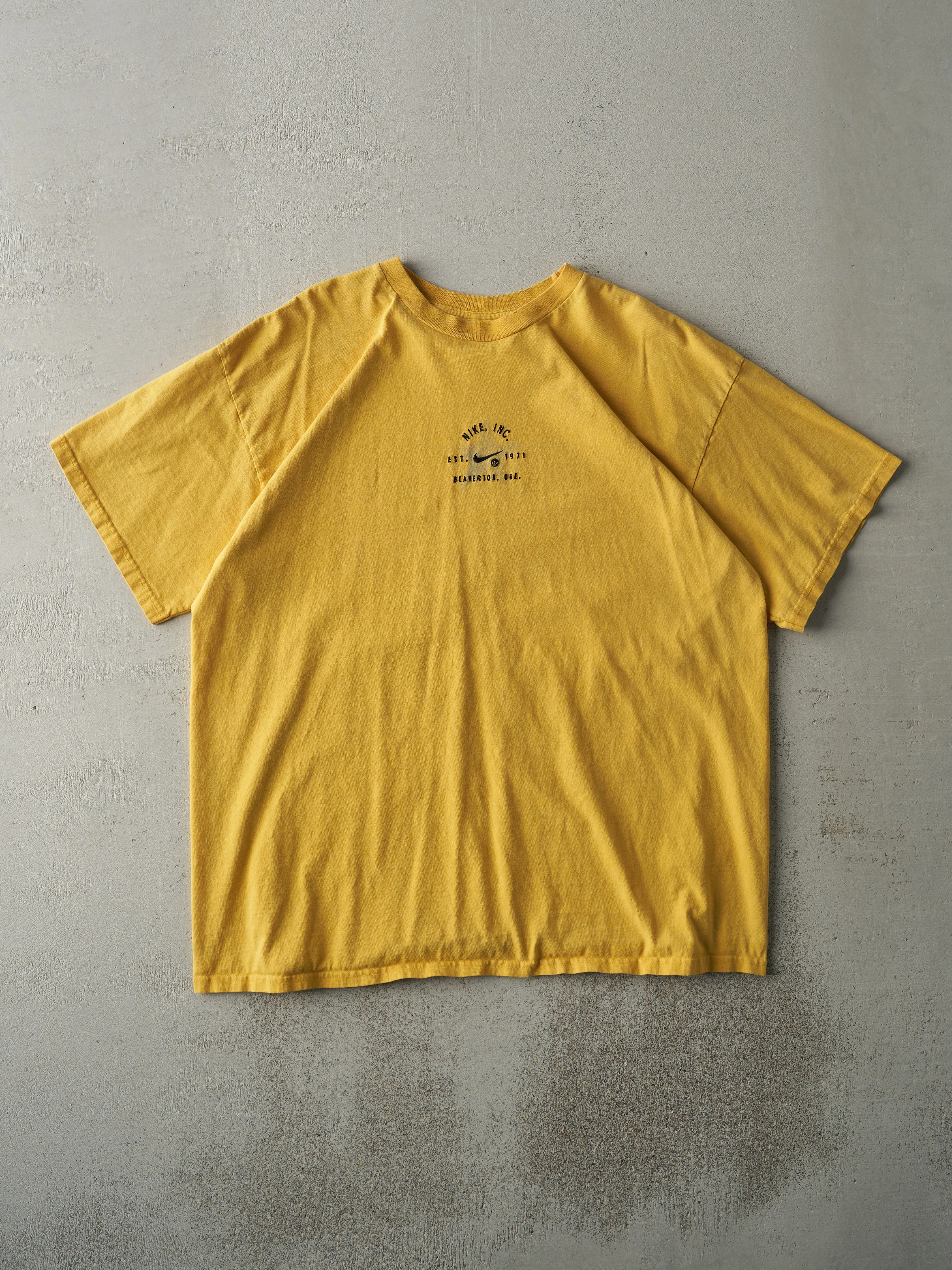 Vintage 90s Yellow Embroidered Nike Headquarters Tee (L) sold by Rebalance Vintage
