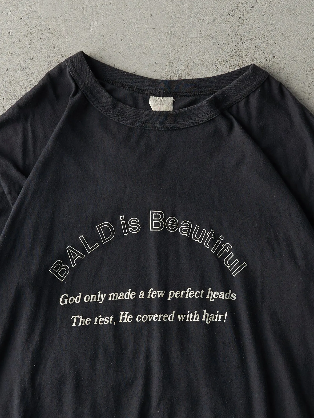 Vintage 80s Black "Bald Is Beautiful" Ringer Tee (M/L) sold by Rebalance Vintage product image thumbnail 2