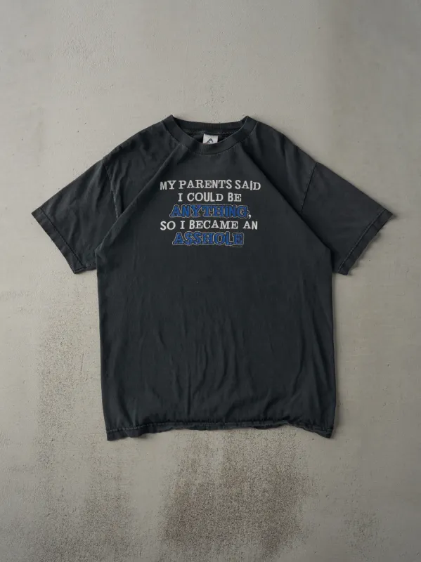 Vintage Y2K Faded Black "I Could Be Anything" Tee (M) sold by Rebalance Vintage