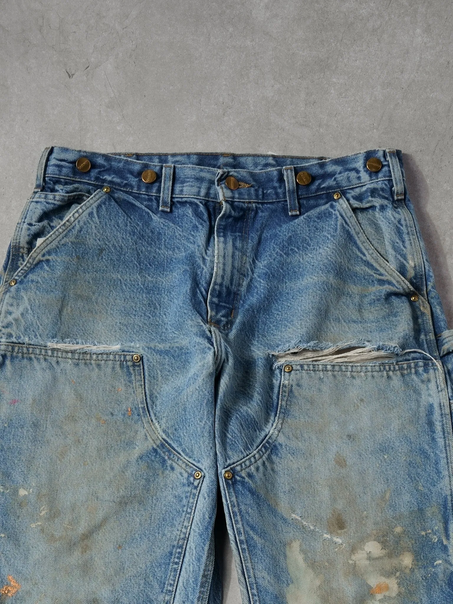 Vintage 90s Rare Stone Washed Blue Carhartt Denim Double Knee Carpenter Jeans (34x32) sold by Rebalance Vintage product image thumbnail 3