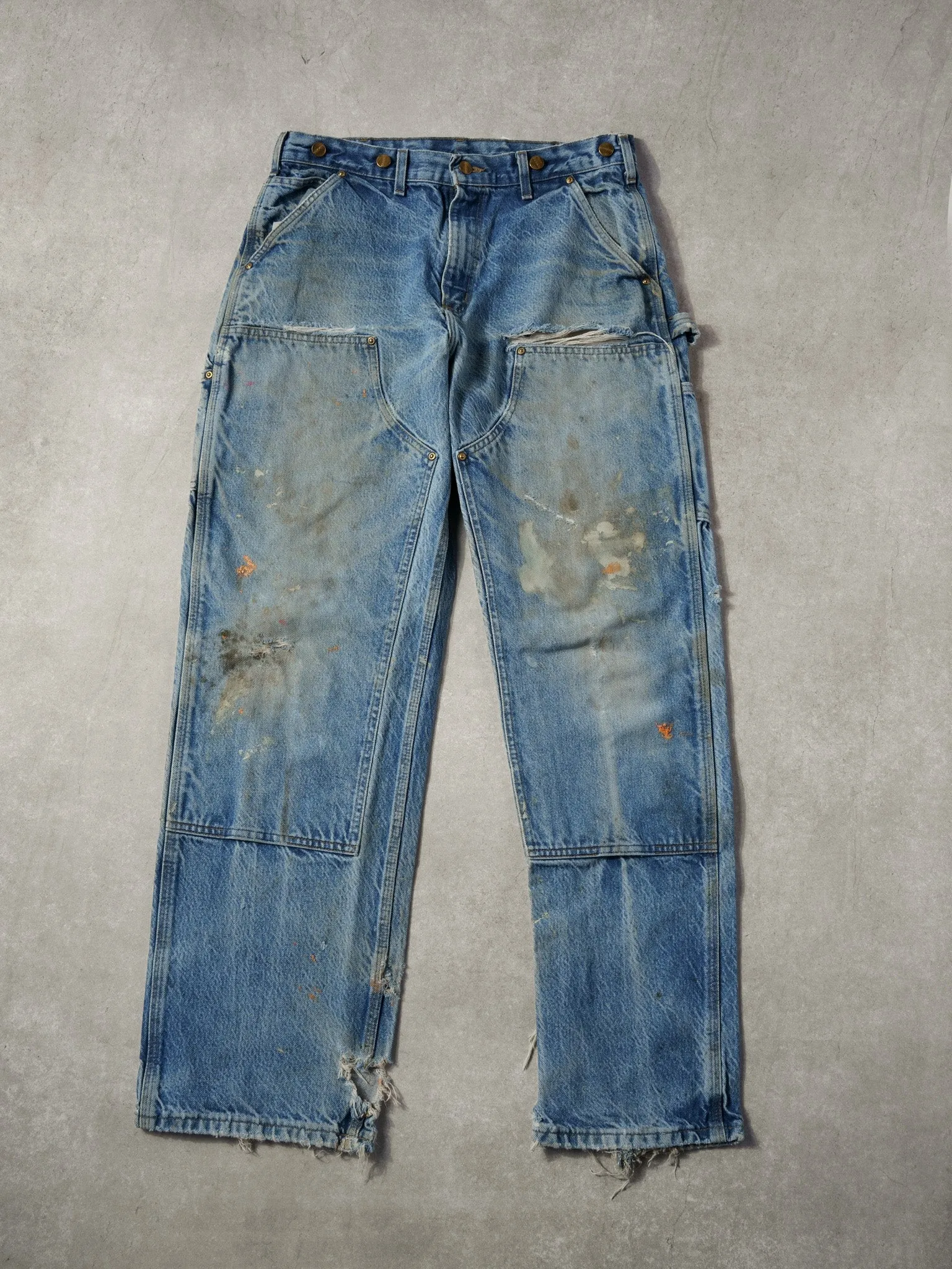Vintage 90s Rare Stone Washed Blue Carhartt Denim Double Knee Carpenter Jeans (34x32) sold by Rebalance Vintage