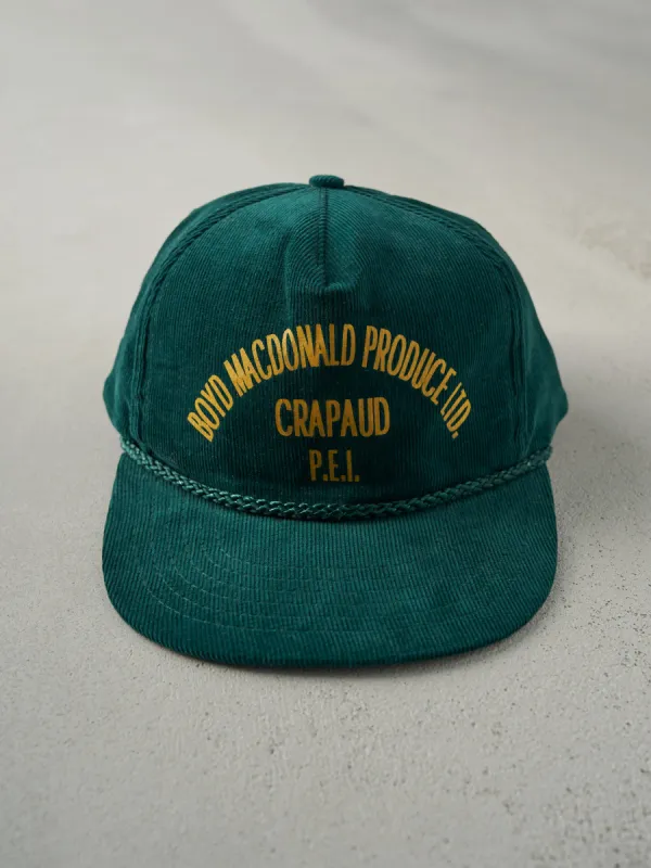 Vintage 90s Green P.E.I. Produce Corduroy Snap Back Hat sold by Rebalance Vintage