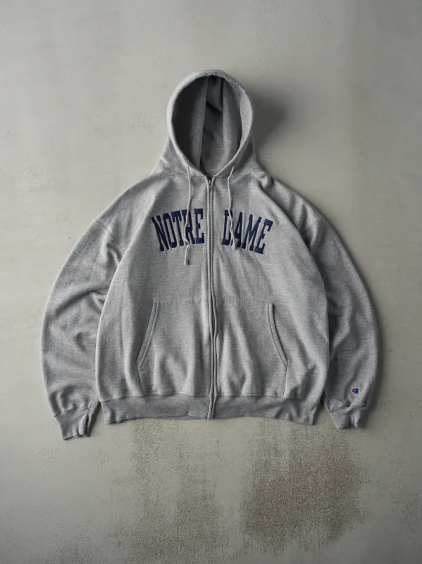 Vintage Y2K Grey Notre Dame Zip Up Boxy Hoodie (XL) sold by Rebalance Vintage
