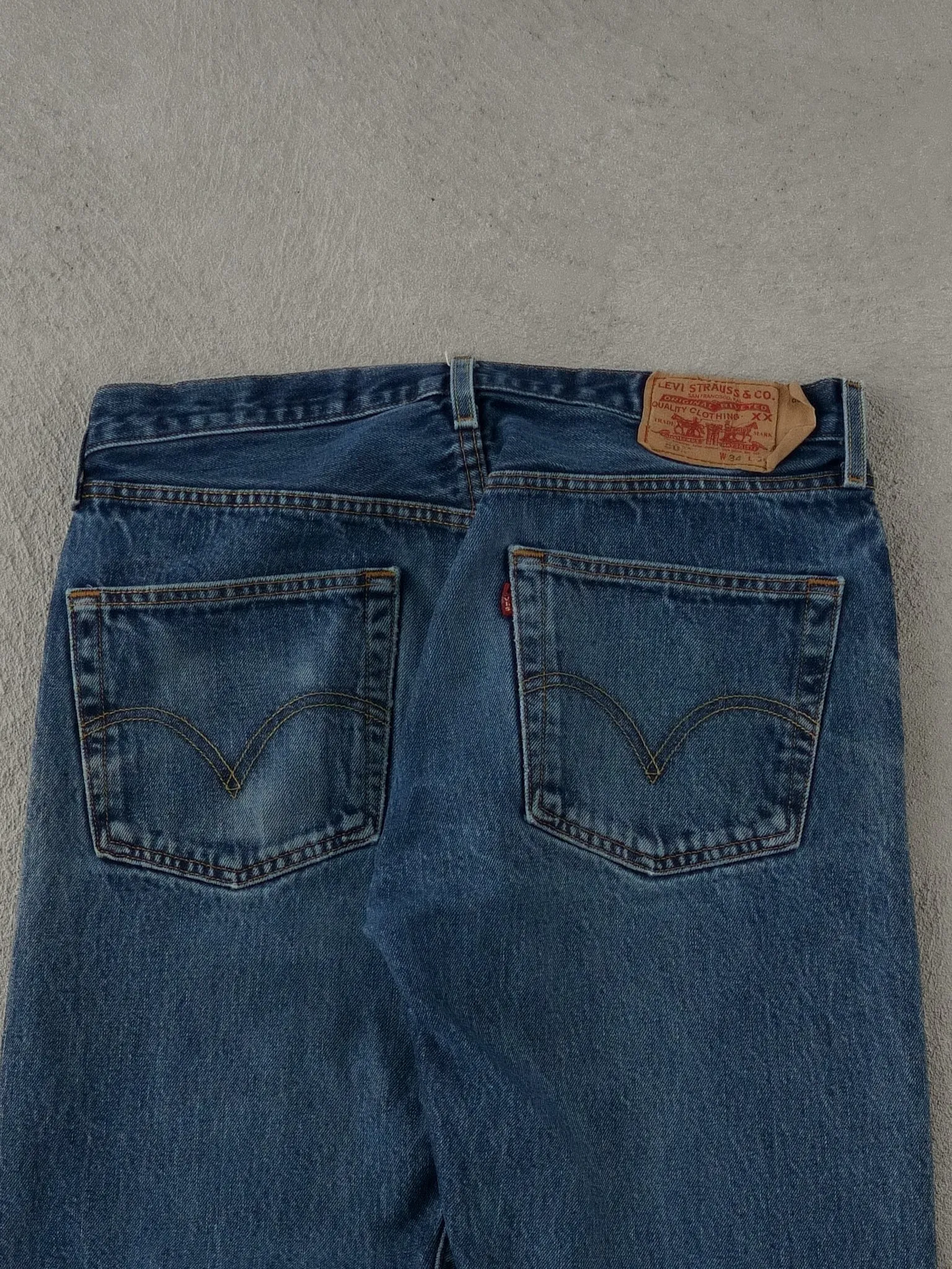 Vintage 90s Dark Blue Levi's 501 Denim Jeans (34x30) sold by Rebalance Vintage product image thumbnail 4