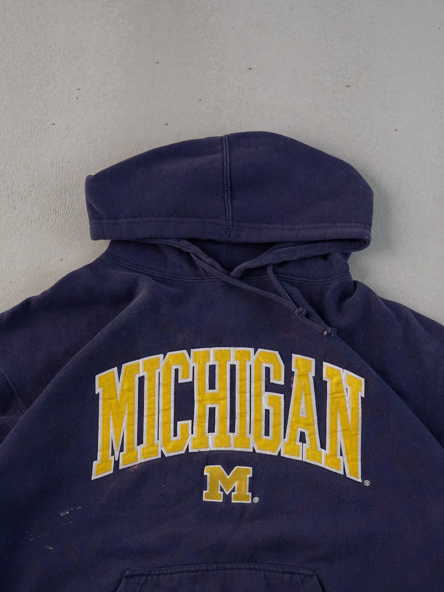 Vintage 90s Navy Blue and Yellow Michigan Hoodie (L) sold by Rebalance Vintage product image thumbnail 2