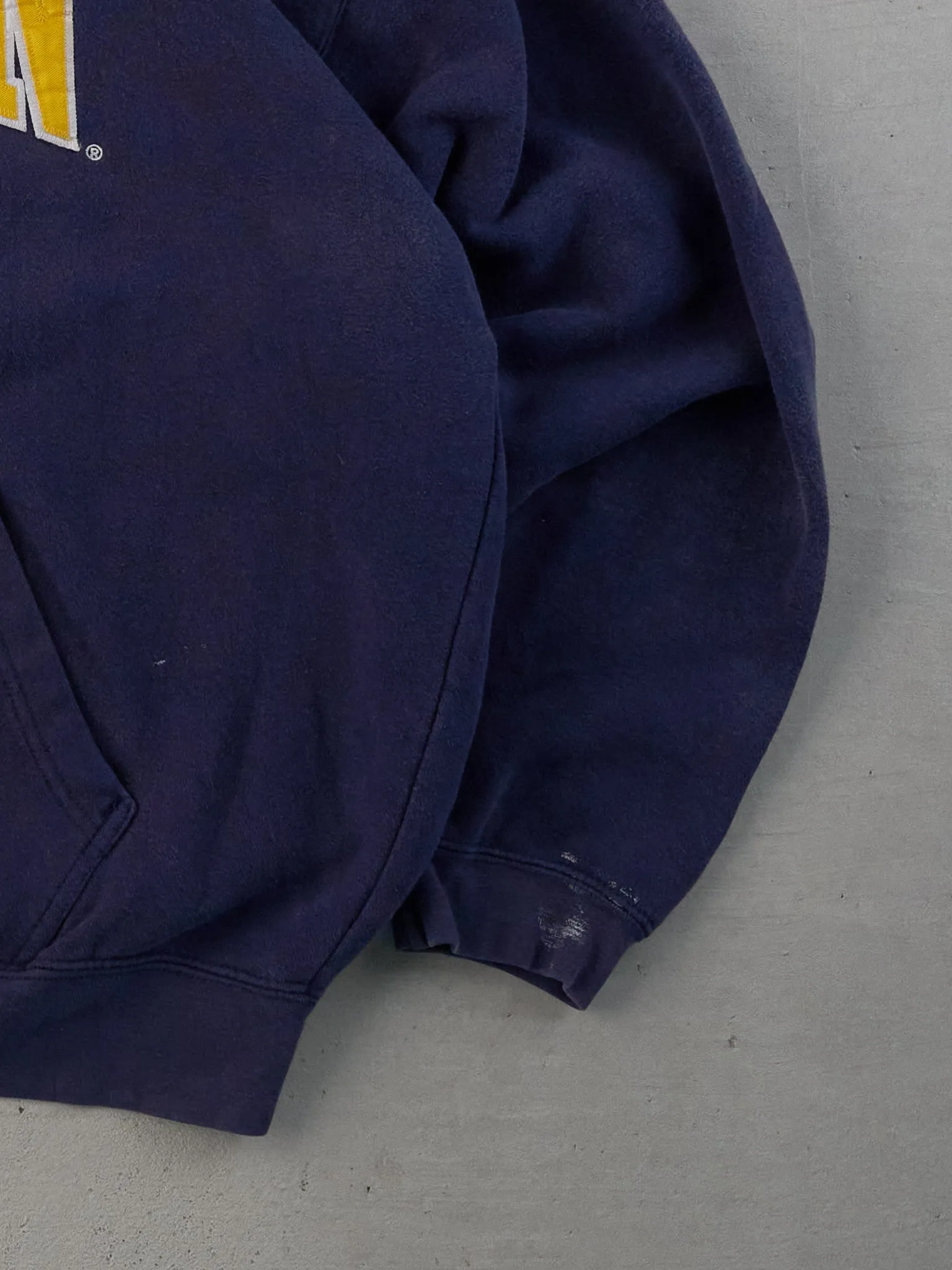 Vintage 90s Navy Blue and Yellow Michigan Hoodie (L) sold by Rebalance Vintage product image thumbnail 3