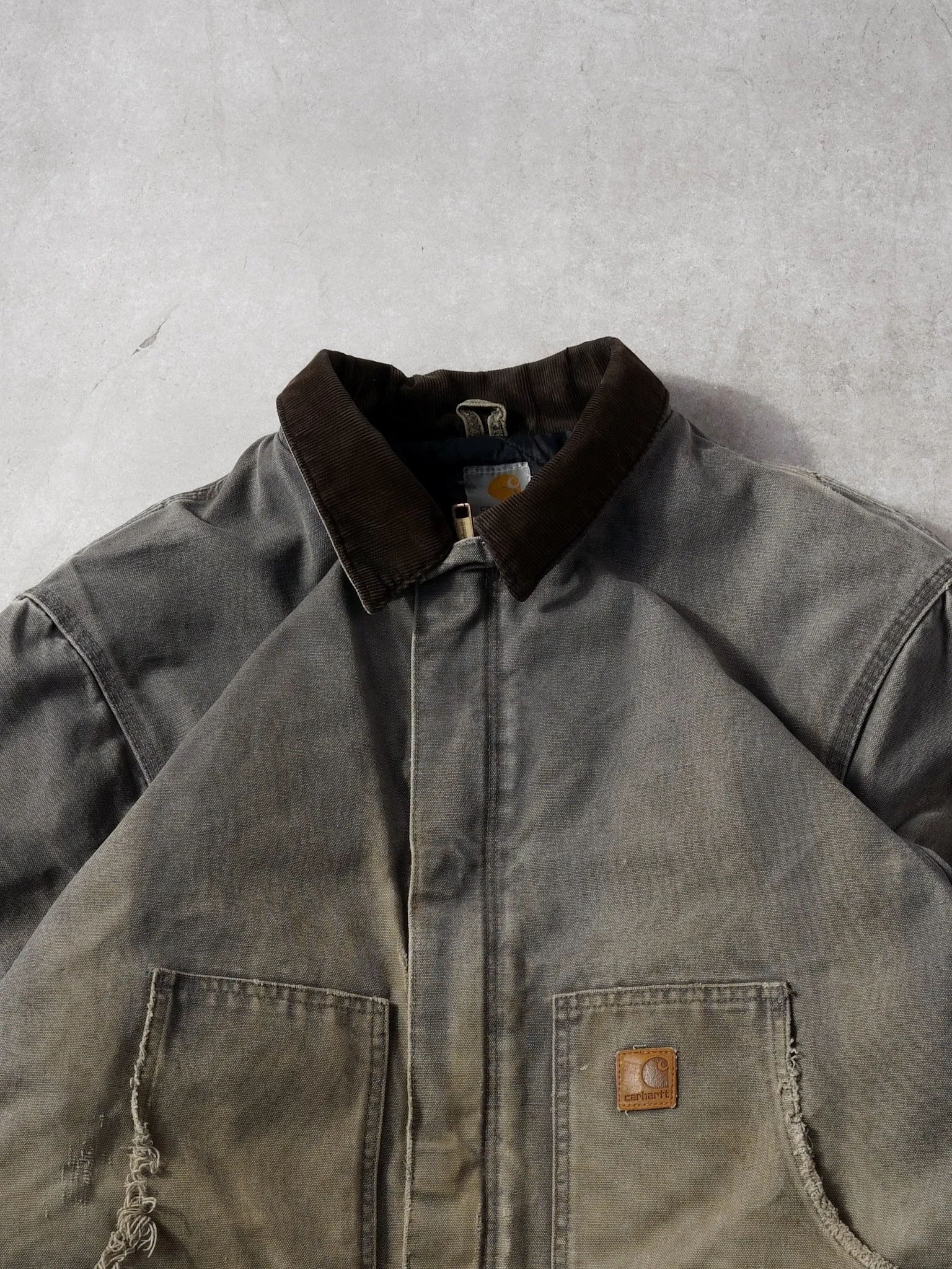 Vintage 90s Washed Stone Grey Carhartt Collared Workwear Jacket (XXL) sold by Rebalance Vintage product image thumbnail 2