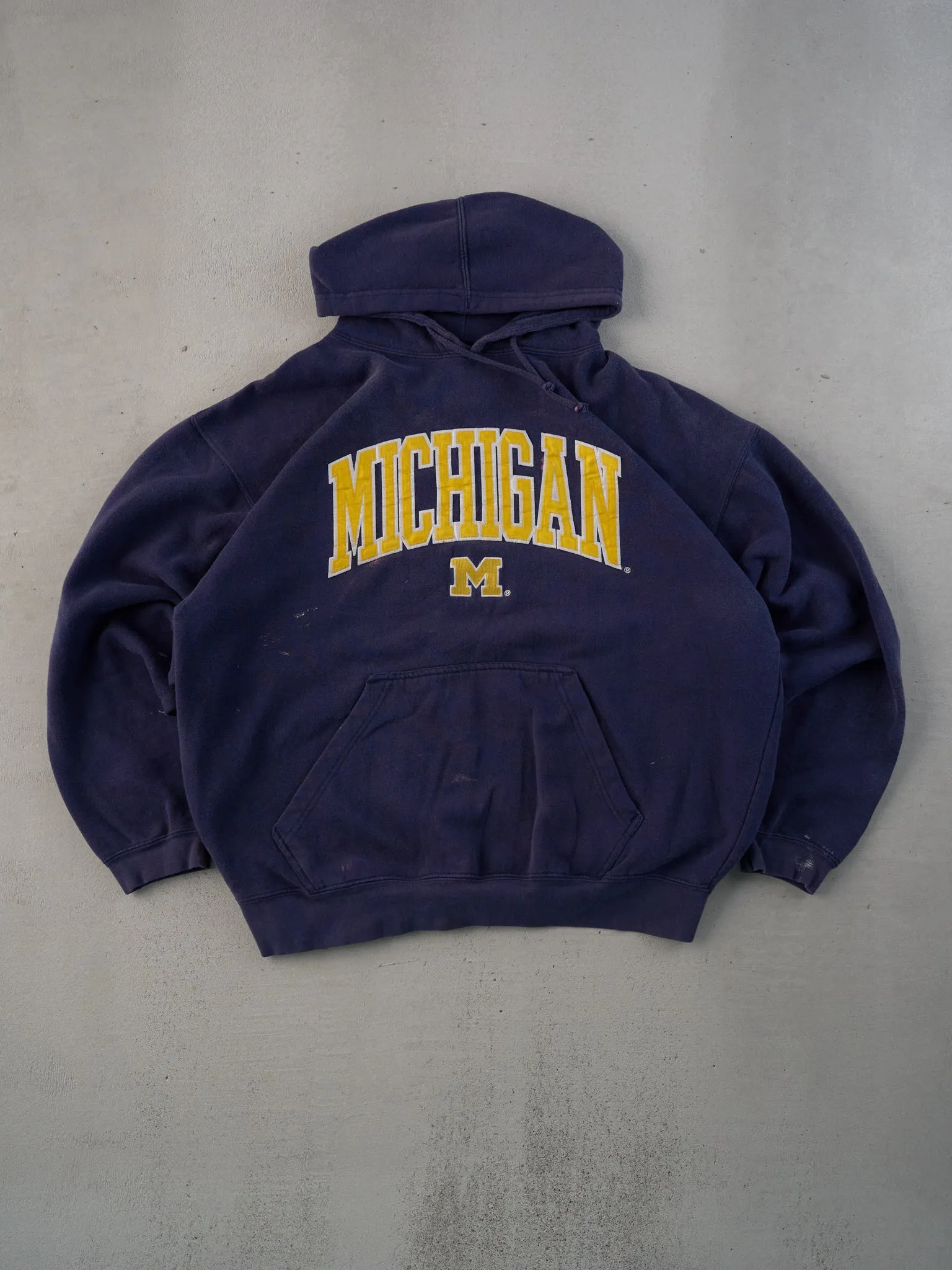 Vintage 90s Navy Blue and Yellow Michigan Hoodie (L) sold by Rebalance Vintage