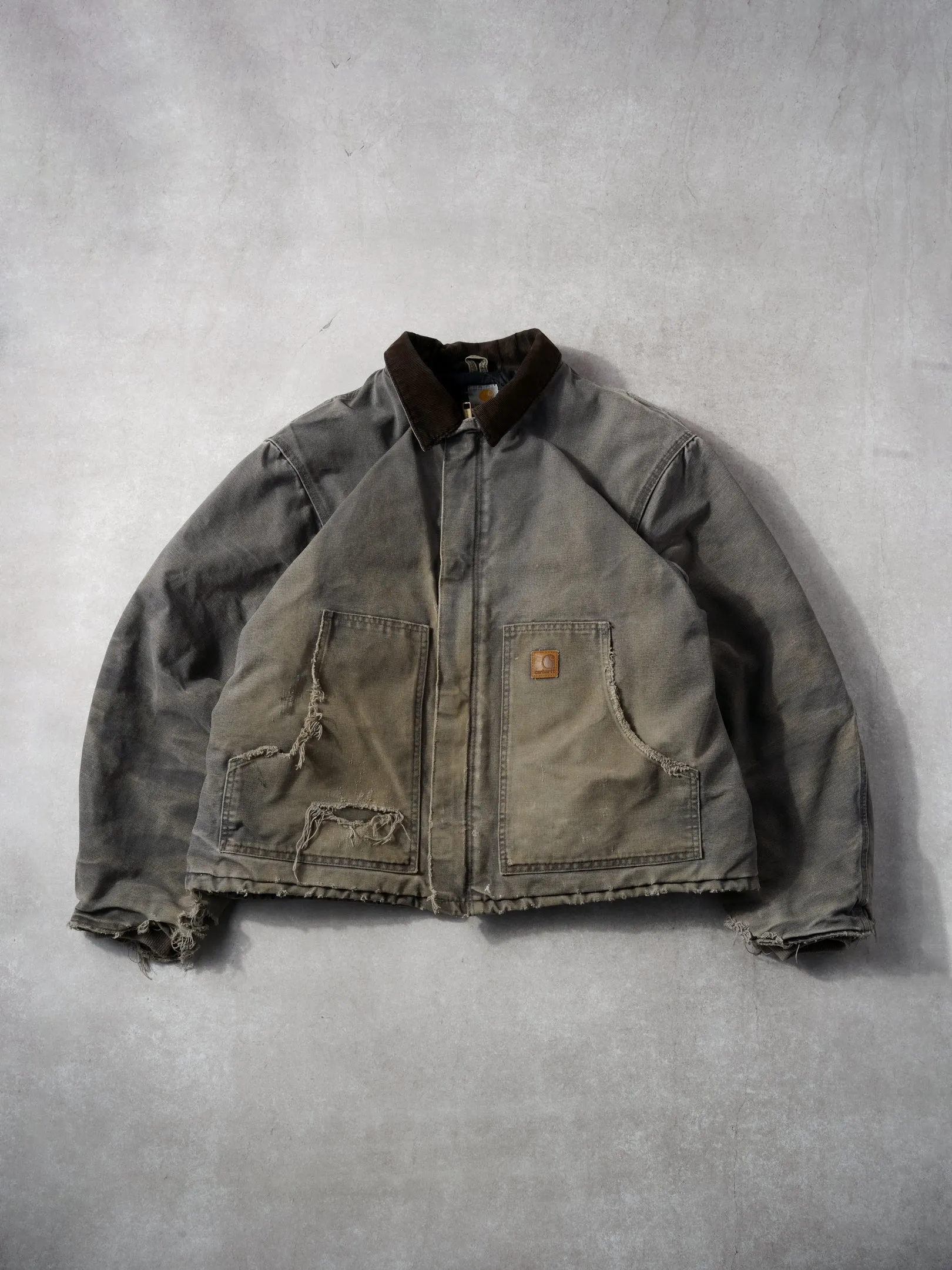 Vintage 90s Washed Stone Grey Carhartt Collared Workwear Jacket (XXL) sold by Rebalance Vintage