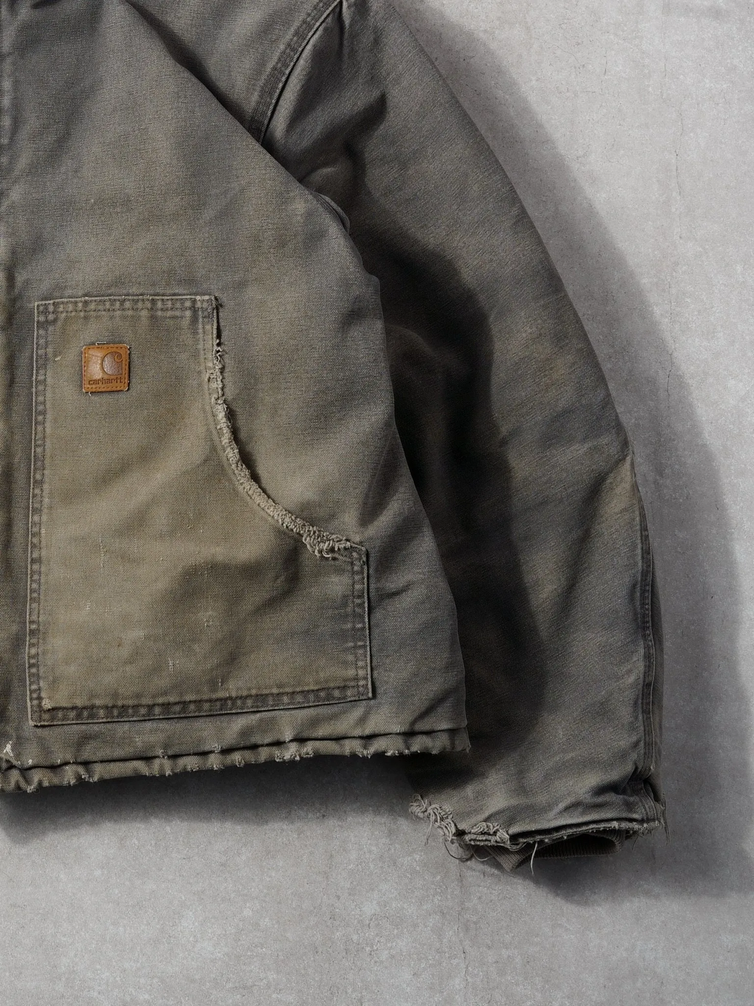 Vintage 90s Washed Stone Grey Carhartt Collared Workwear Jacket (XXL) sold by Rebalance Vintage product image thumbnail 3
