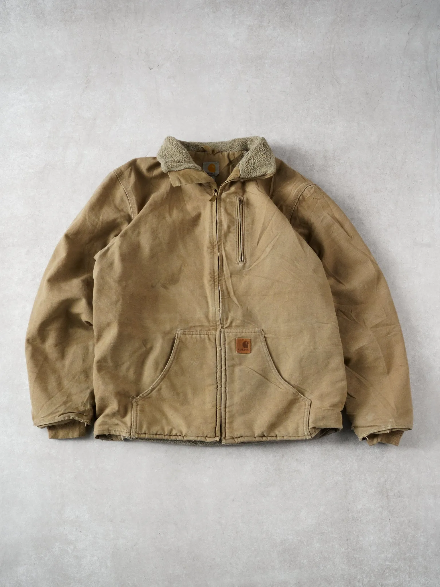 Vintage 90s Khaki Carhartt Sherpa Lined Workwear Jacket (M/L) sold by Rebalance Vintage