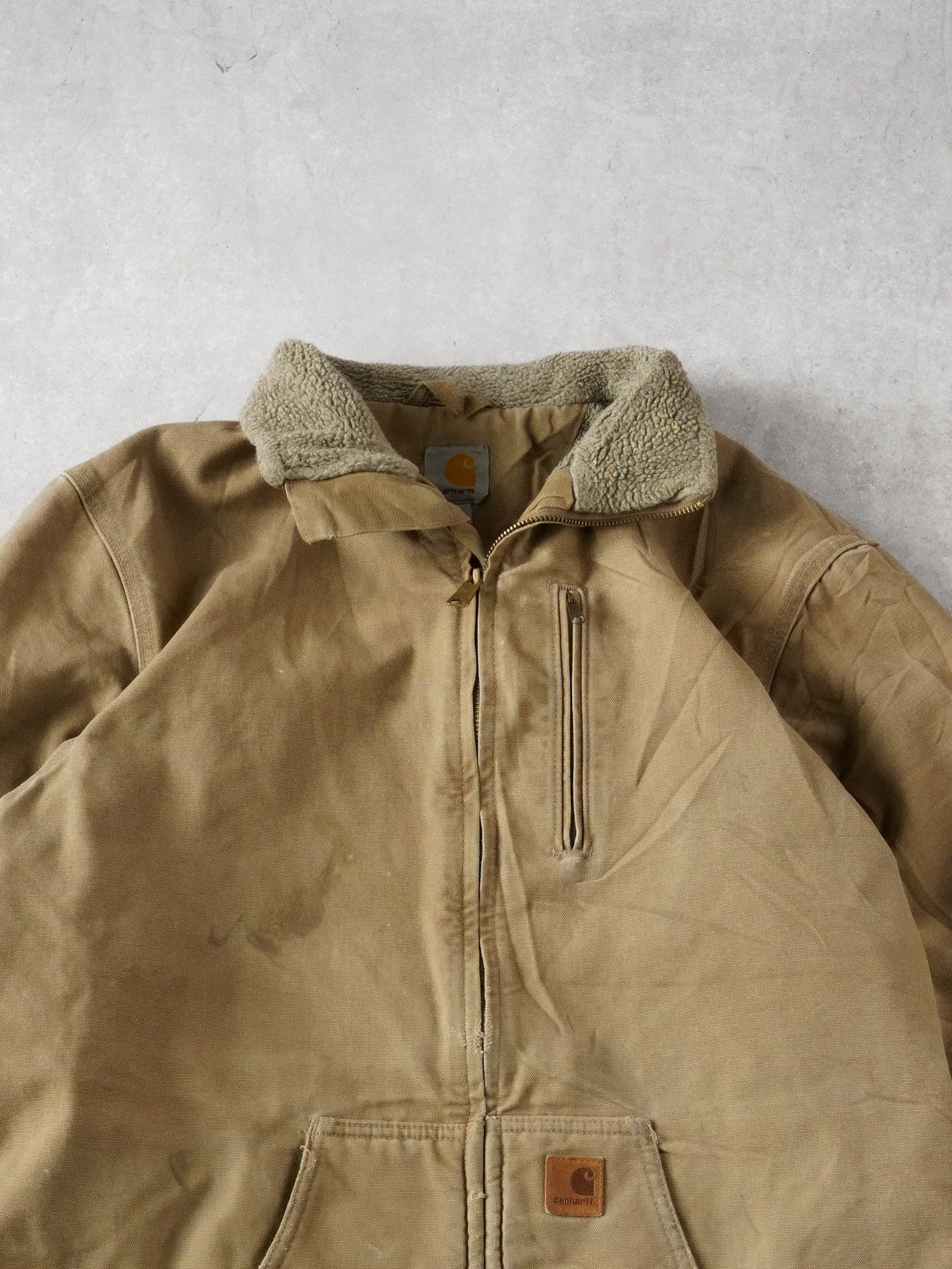 Vintage 90s Khaki Carhartt Sherpa Lined Workwear Jacket (M/L) sold by Rebalance Vintage product image thumbnail 2