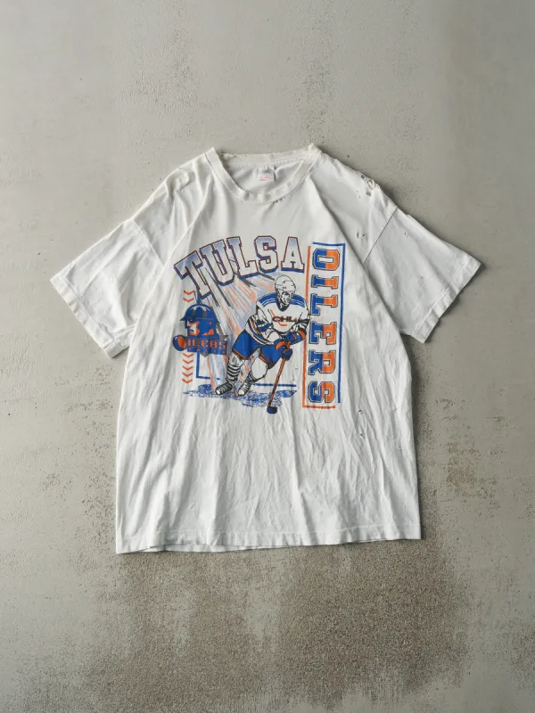 Vintage 90s White Tulsa Oilers Tee (M/L) sold by Rebalance Vintage