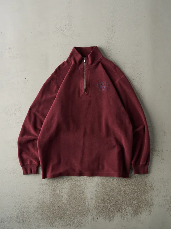 Vintage Y2K Burgundy Roots Athletics Embroidered Inside Out Quarter Zip Sweater (L) made by Rebalance Vintage