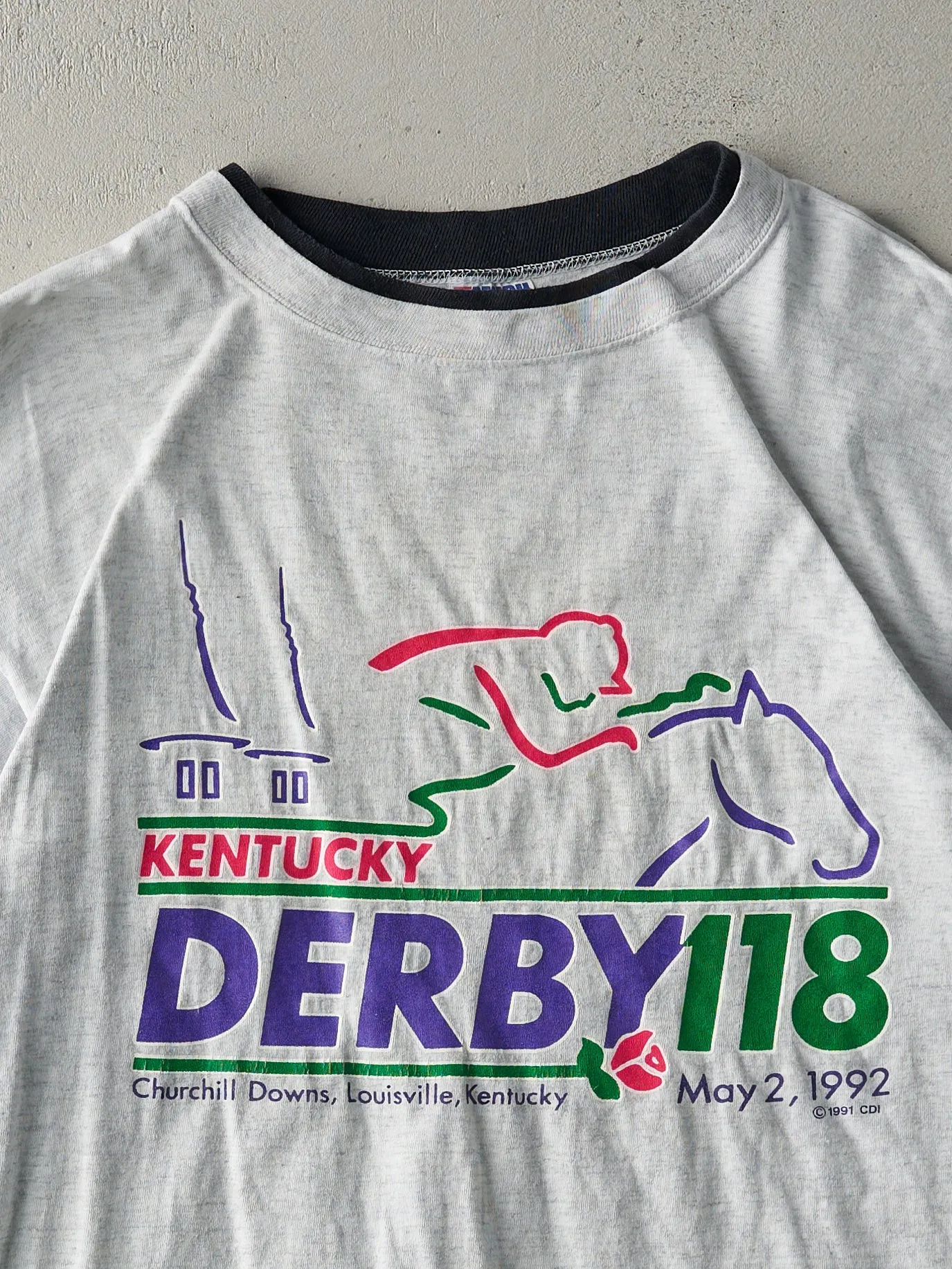 Vintage 92' Heather Grey Kentucky Derby Double Sleeve Tee (M) sold by Rebalance Vintage product image thumbnail 2