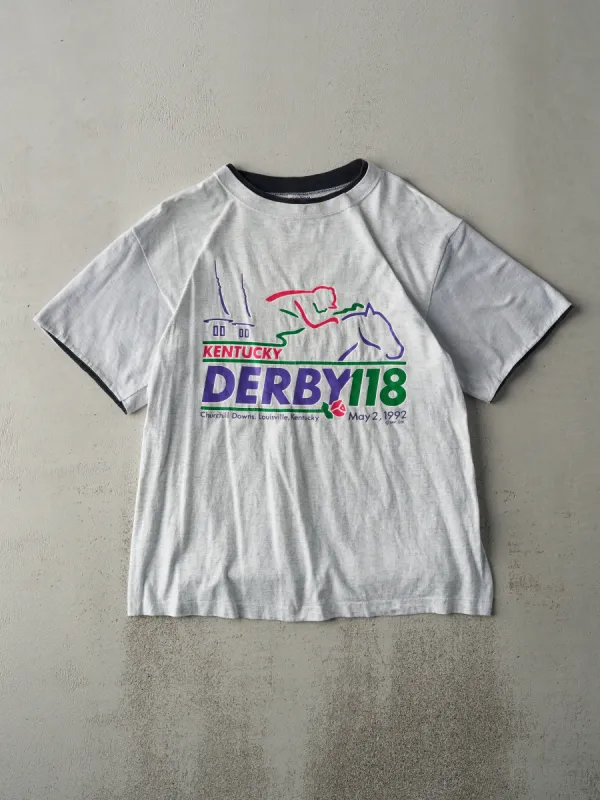 Vintage 92' Heather Grey Kentucky Derby Double Sleeve Tee (M) sold by Rebalance Vintage