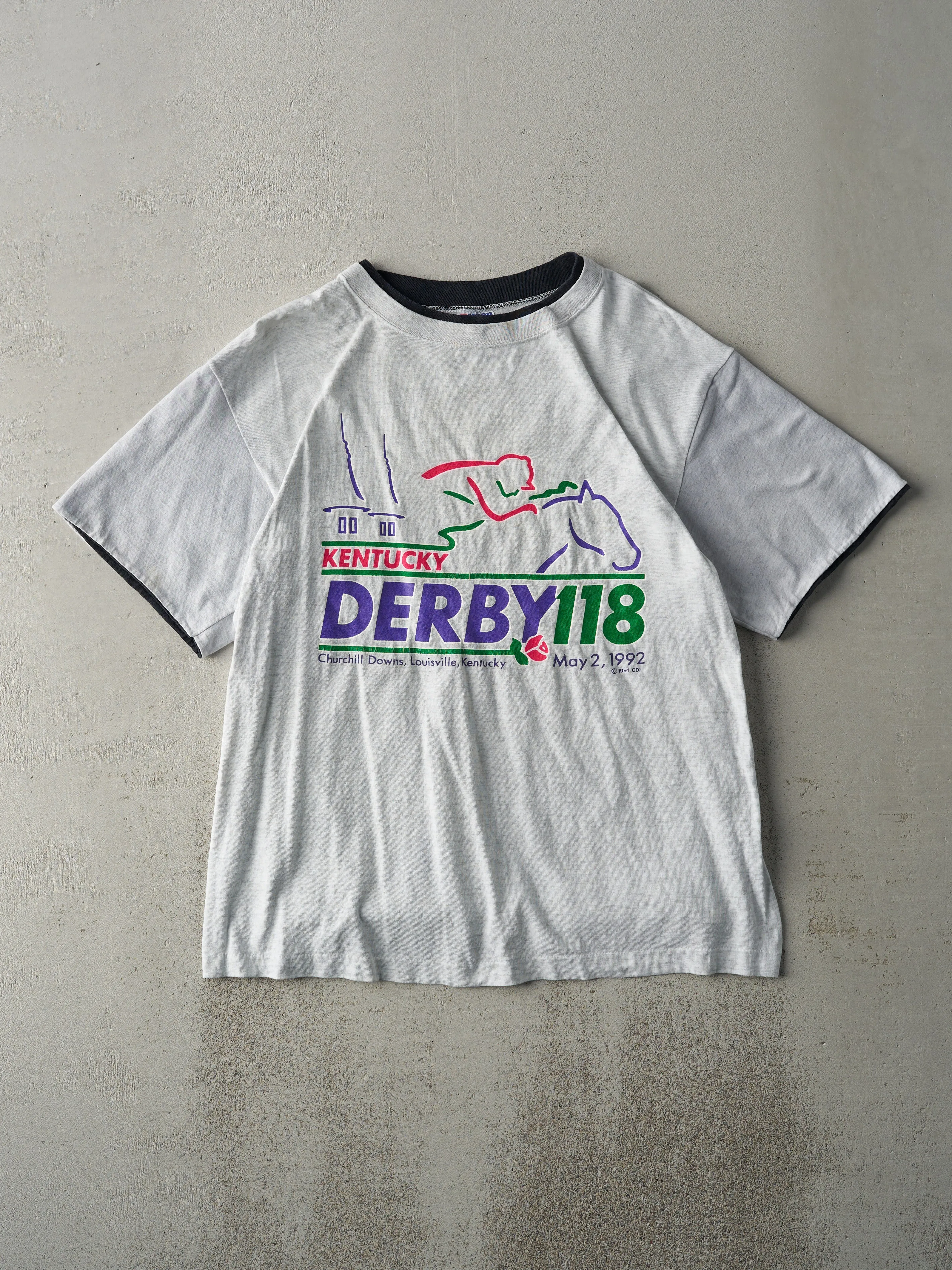 Vintage 92' Heather Grey Kentucky Derby Double Sleeve Tee (M) sold by Rebalance Vintage