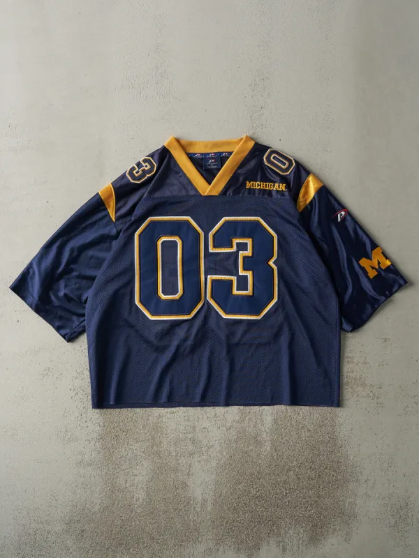 Vintage Y2K Navy Blue University of Michigan Wolverines #03 Cropped Football Jersey (L) sold by Rebalance Vintage