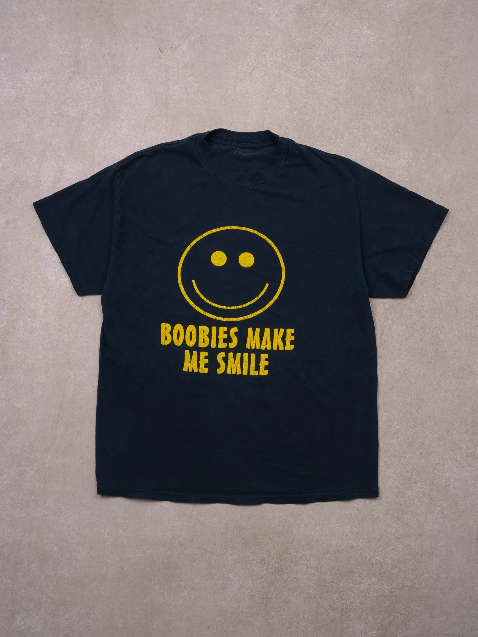 Vintage Blue "Boobies Make Me Smile" Graphic Tee (S/M) sold by Rebalance Vintage