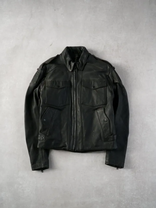 90s vintage leather jacket 短丈ボックスシルエット 90's Distressed Brown Leather Jacket, Vintage Oversized Boxy