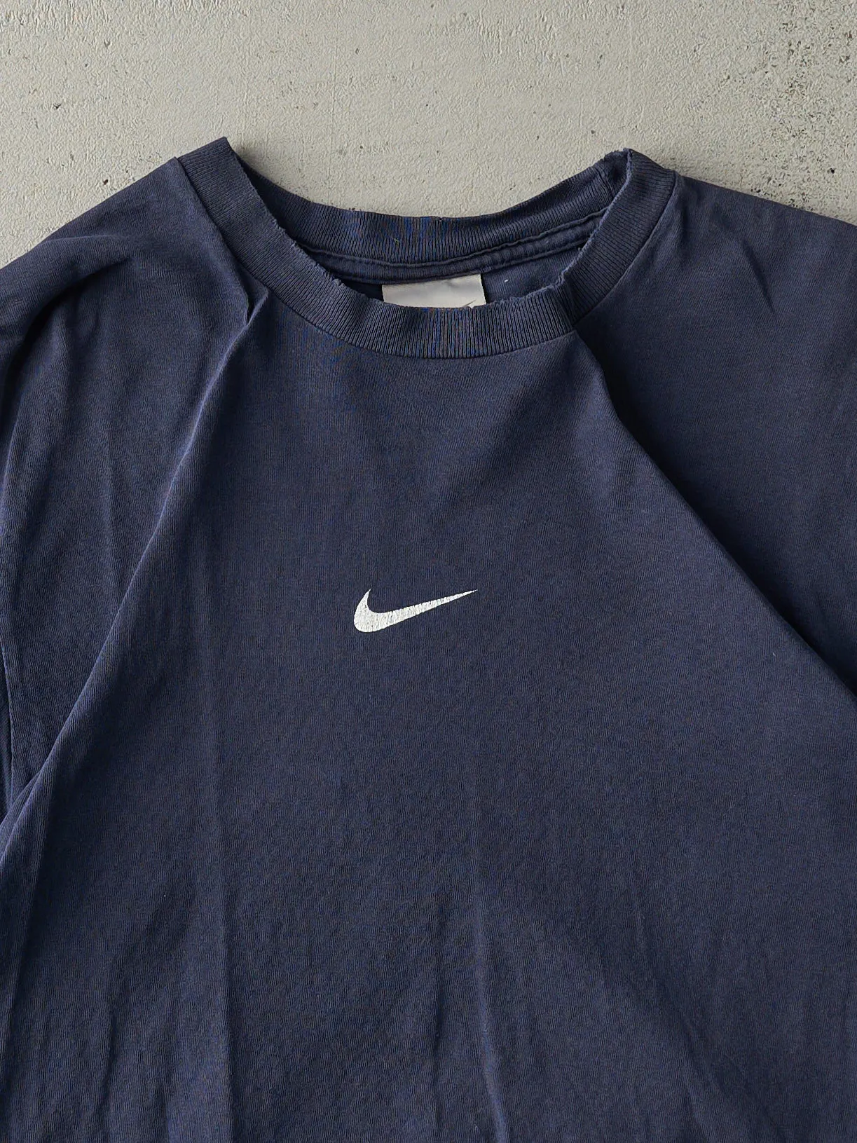 Vintage Y2K Navy Blue Nike Centre Swoosh Tee (M) sold by Rebalance Vintage product image thumbnail 2