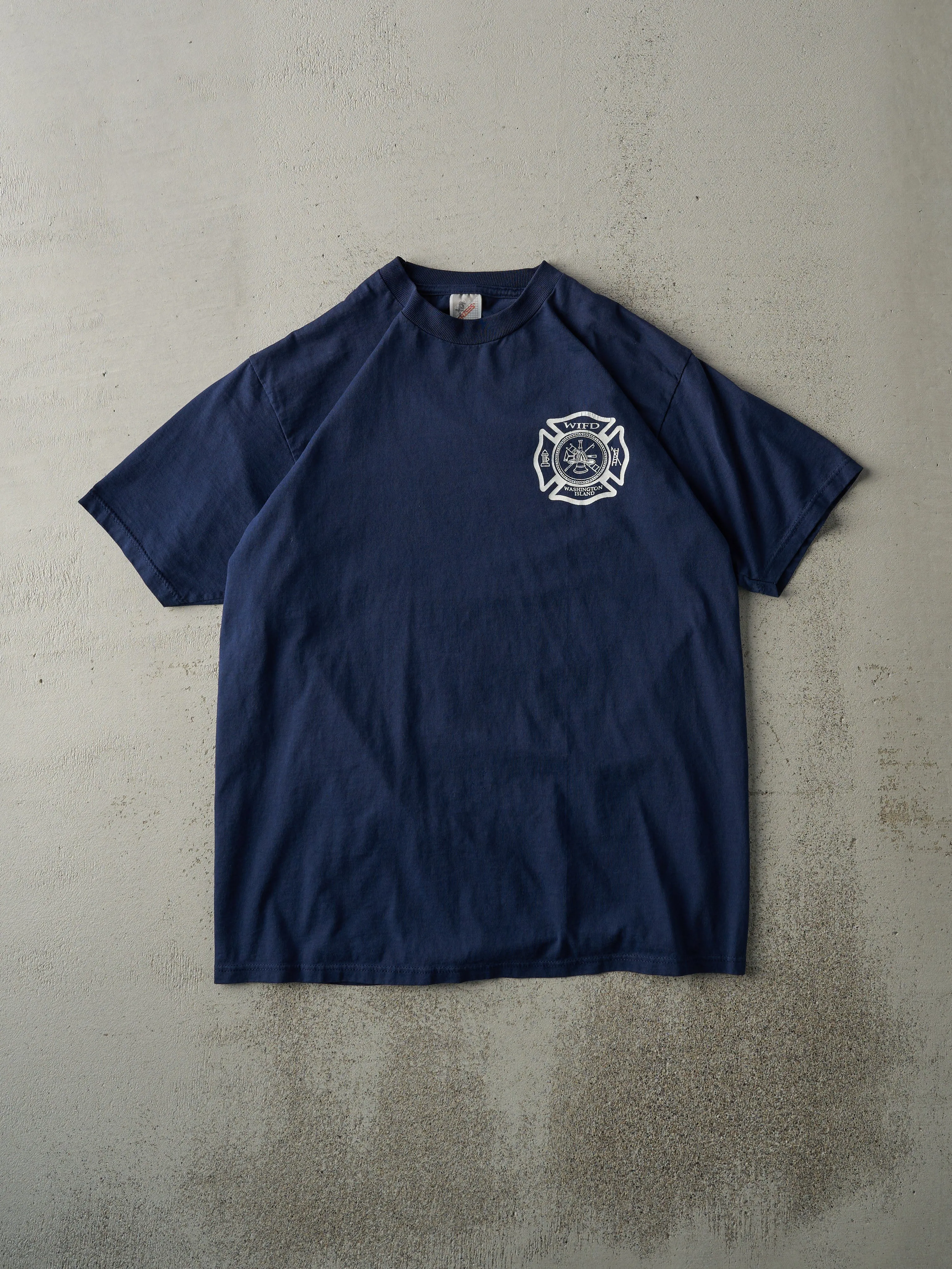 Vintage 90s Navy Blue Washington Island Fire Department Tee (M) sold by Rebalance Vintage