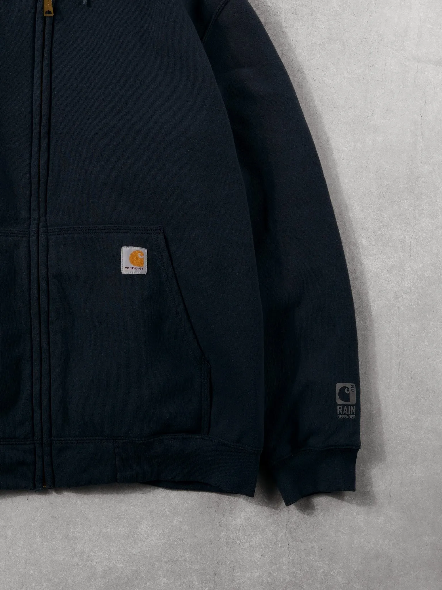 Vintage 90s Navy Blue Carhartt Rain Defender Hooded Jacket (XL) sold by Rebalance Vintage product image thumbnail 3