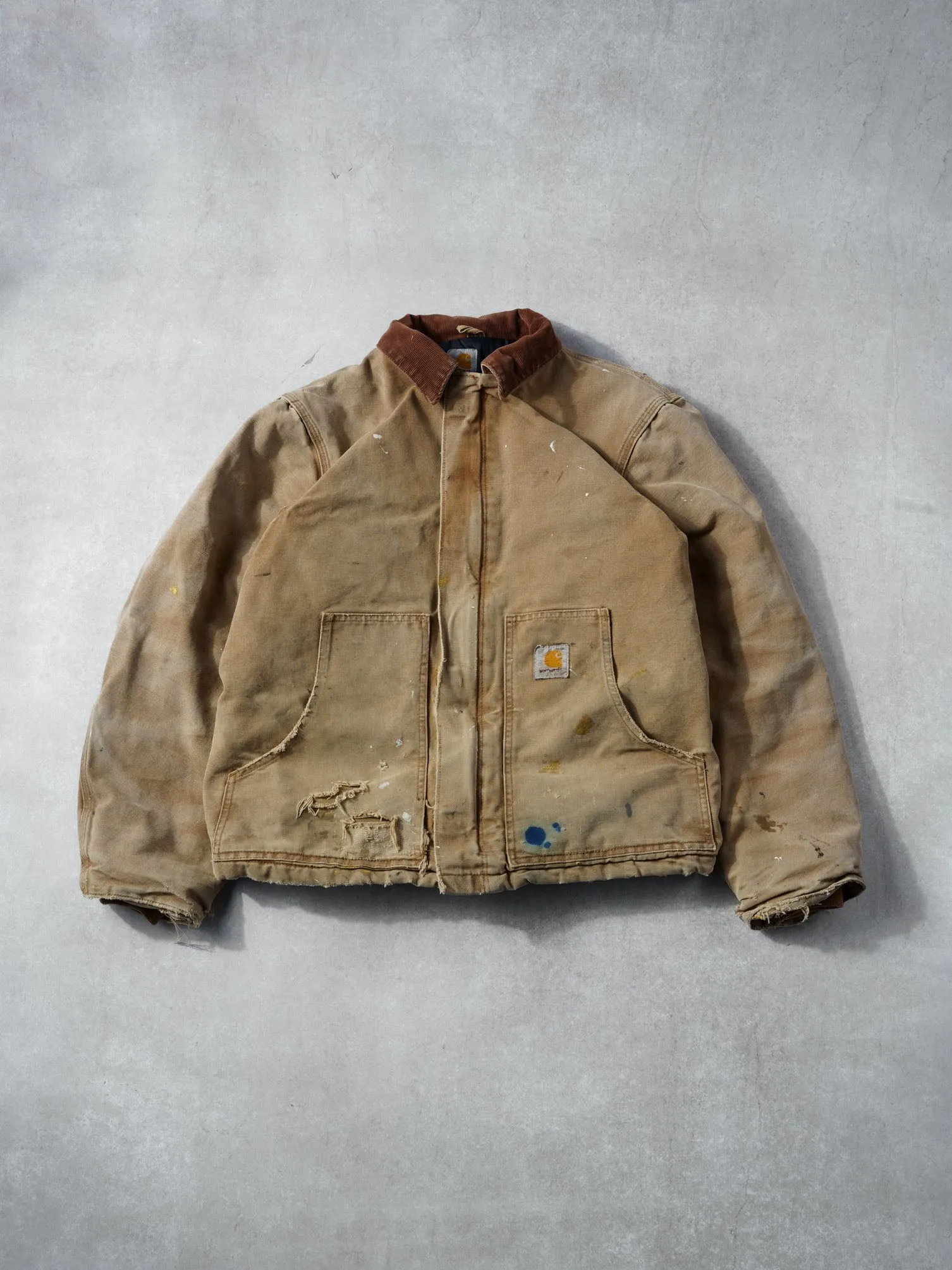 Vintage 90s Khaki Carhartt Rugged Collared Workwear Jacket (M) sold by Rebalance Vintage