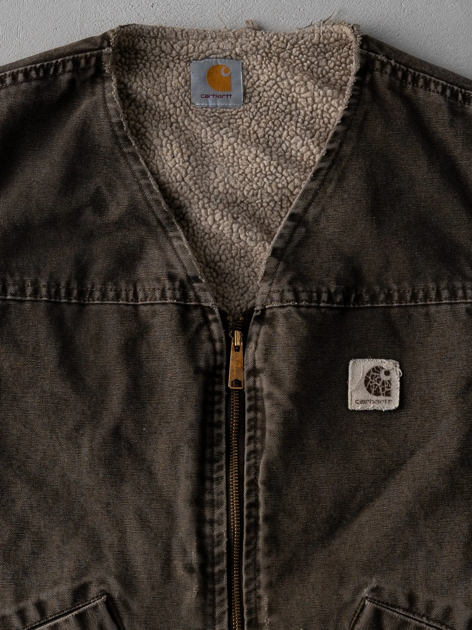 Vintage 90s Washed Brown Carhartt Sherpa Vest (L) sold by Rebalance Vintage product image thumbnail 2