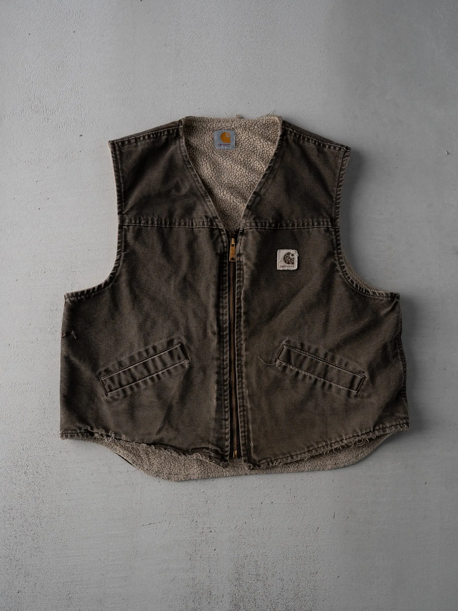 Vintage 90s Washed Brown Carhartt Sherpa Vest (L) sold by Rebalance Vintage