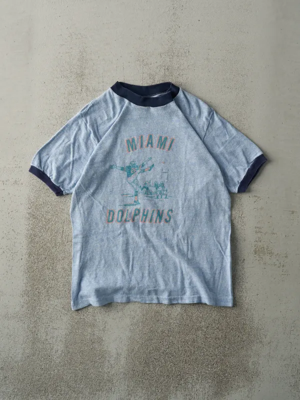 Vintage 80s Blue Miami Dolphins Ringer Tee (XS) sold by Rebalance Vintage