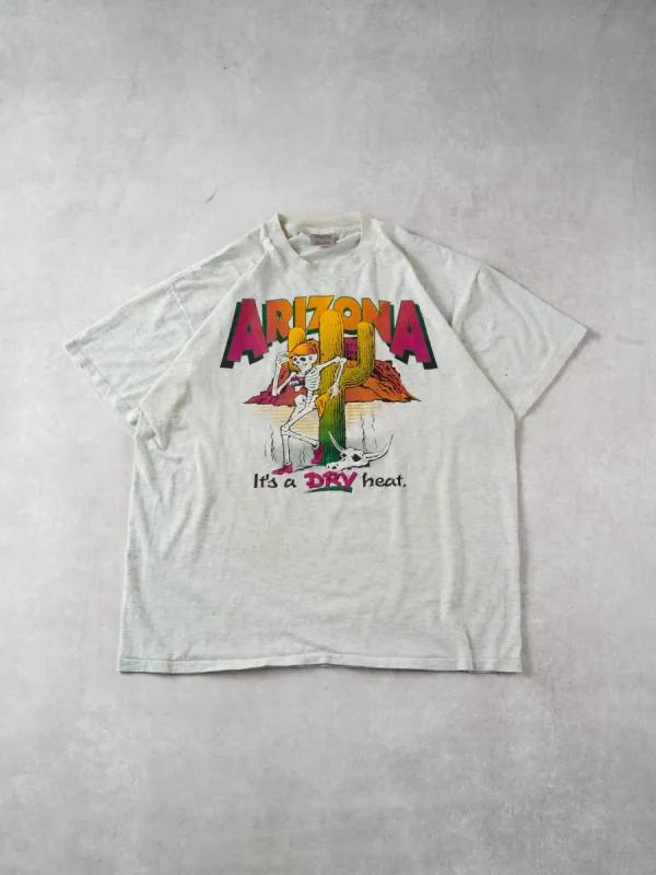 Vintage 90s Grey Arizona Its a Dry Heat Graphic Single Stitch Tee (L) sold by Rebalance Vintage